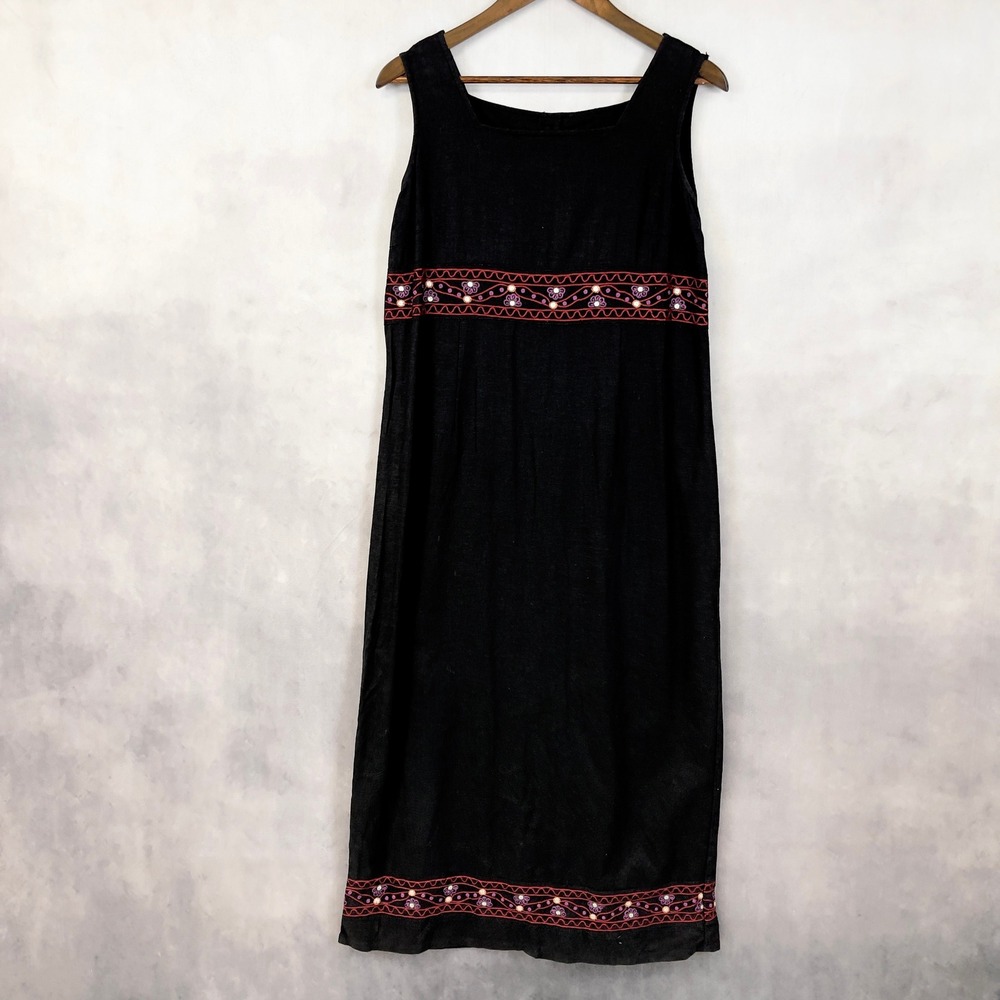 White Stag Womens Dress Linen Blend Large Boho Folk Cottagecore Prairie Festival